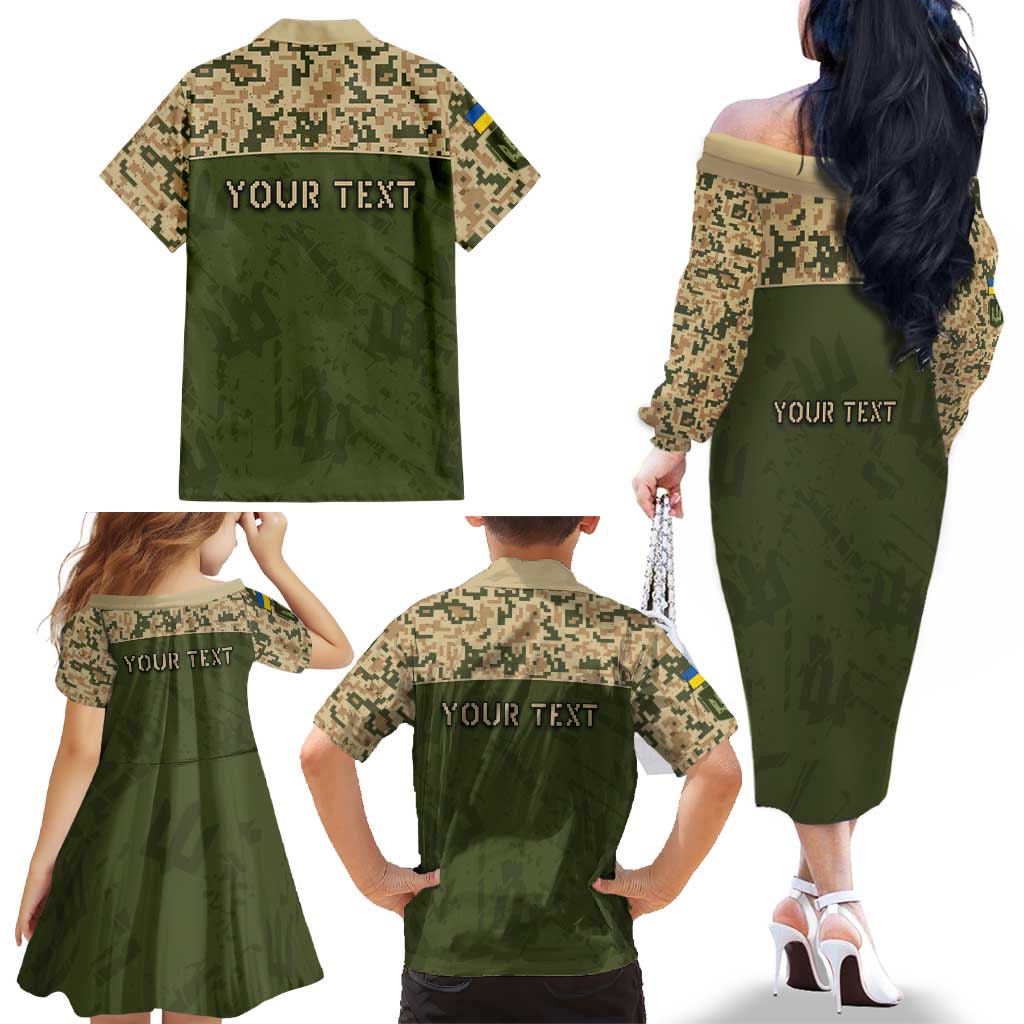 Personalized Ukraine Vyshyvanka Motif Family Matching Off The Shoulder Long Sleeve Dress and Hawaiian Shirt Ukrainian Military Style - Wonder Print Shop