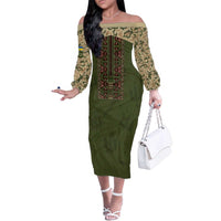 Personalized Ukraine Vyshyvanka Motif Family Matching Off The Shoulder Long Sleeve Dress and Hawaiian Shirt Ukrainian Military Style - Wonder Print Shop