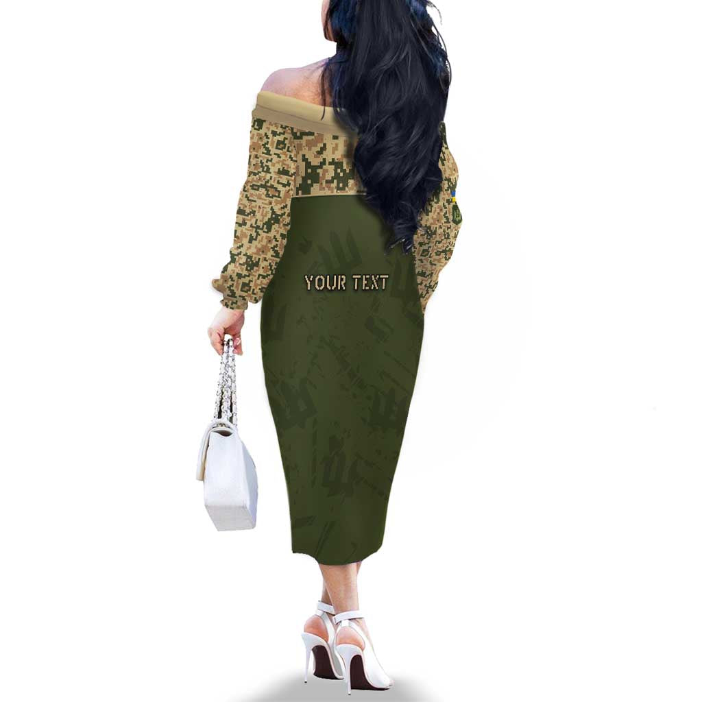 Personalized Ukraine Vyshyvanka Motif Family Matching Off The Shoulder Long Sleeve Dress and Hawaiian Shirt Ukrainian Military Style - Wonder Print Shop