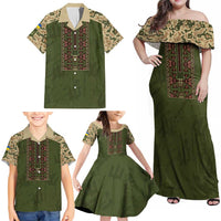 Personalized Ukraine Vyshyvanka Motif Family Matching Off Shoulder Maxi Dress and Hawaiian Shirt Ukrainian Military Style - Wonder Print Shop
