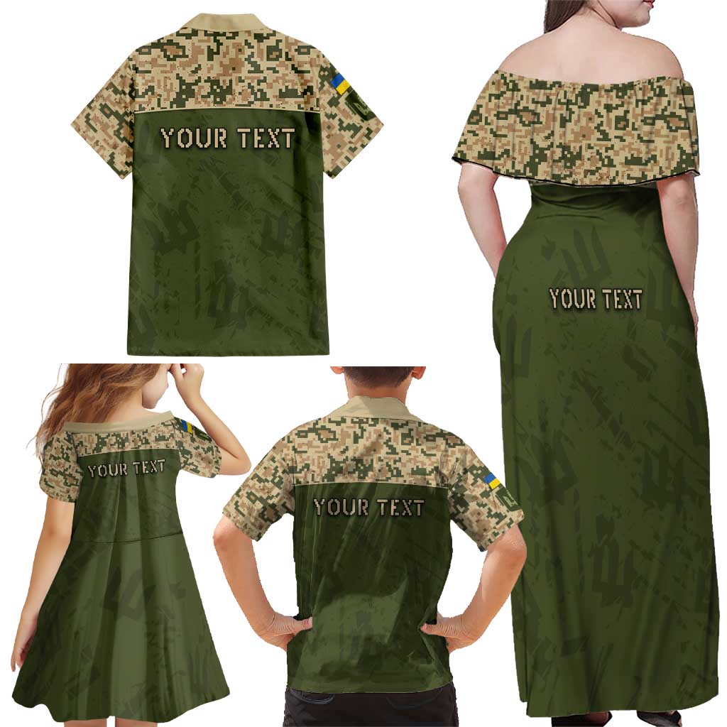 Personalized Ukraine Vyshyvanka Motif Family Matching Off Shoulder Maxi Dress and Hawaiian Shirt Ukrainian Military Style - Wonder Print Shop
