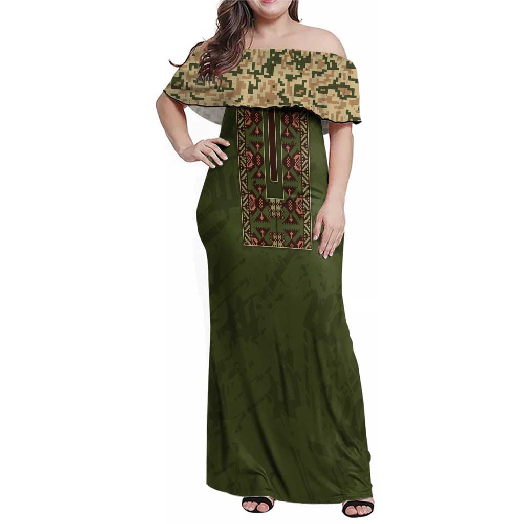 Personalized Ukraine Vyshyvanka Motif Family Matching Off Shoulder Maxi Dress and Hawaiian Shirt Ukrainian Military Style - Wonder Print Shop