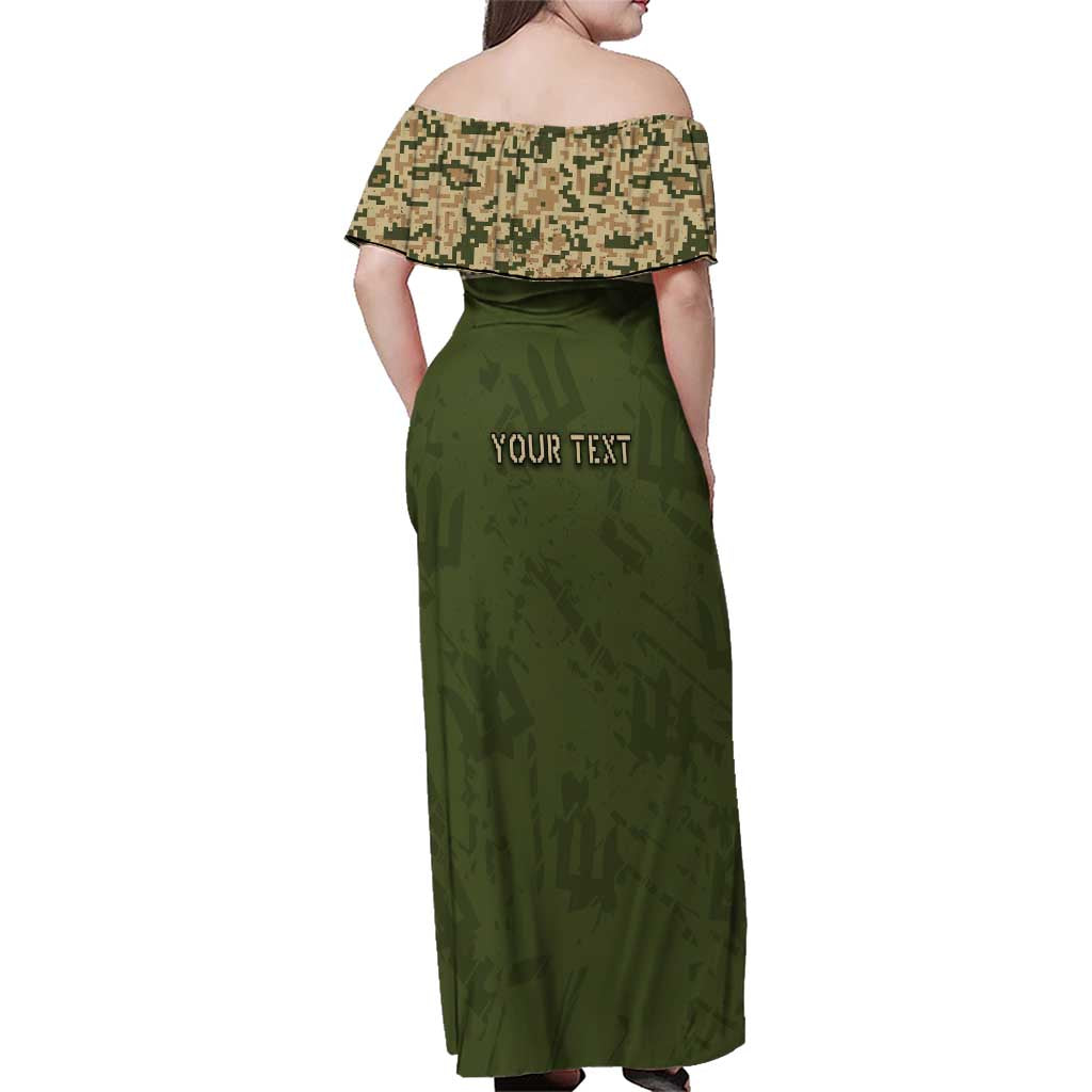 Personalized Ukraine Vyshyvanka Motif Family Matching Off Shoulder Maxi Dress and Hawaiian Shirt Ukrainian Military Style - Wonder Print Shop