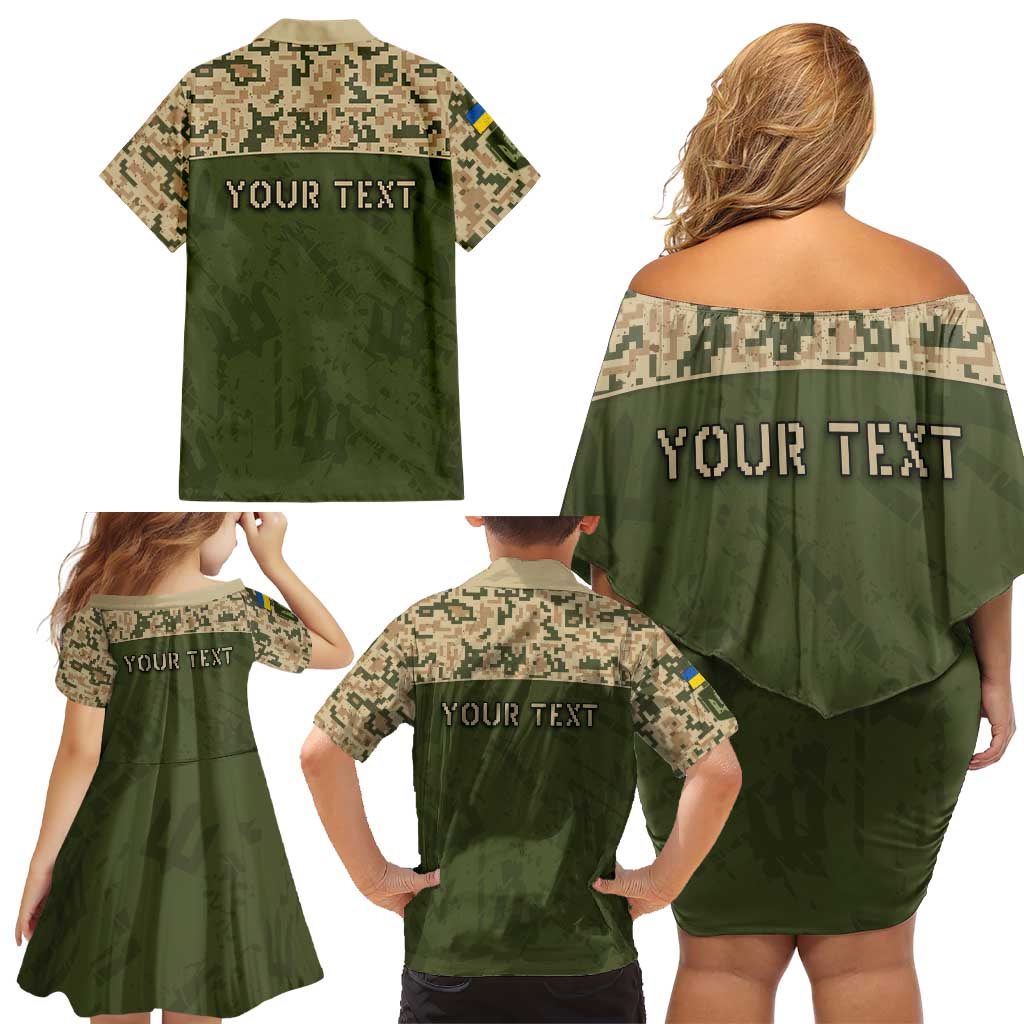 Personalized Ukraine Vyshyvanka Motif Family Matching Off Shoulder Short Dress and Hawaiian Shirt Ukrainian Military Style - Wonder Print Shop