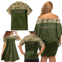 Personalized Ukraine Vyshyvanka Motif Family Matching Off Shoulder Short Dress and Hawaiian Shirt Ukrainian Military Style - Wonder Print Shop