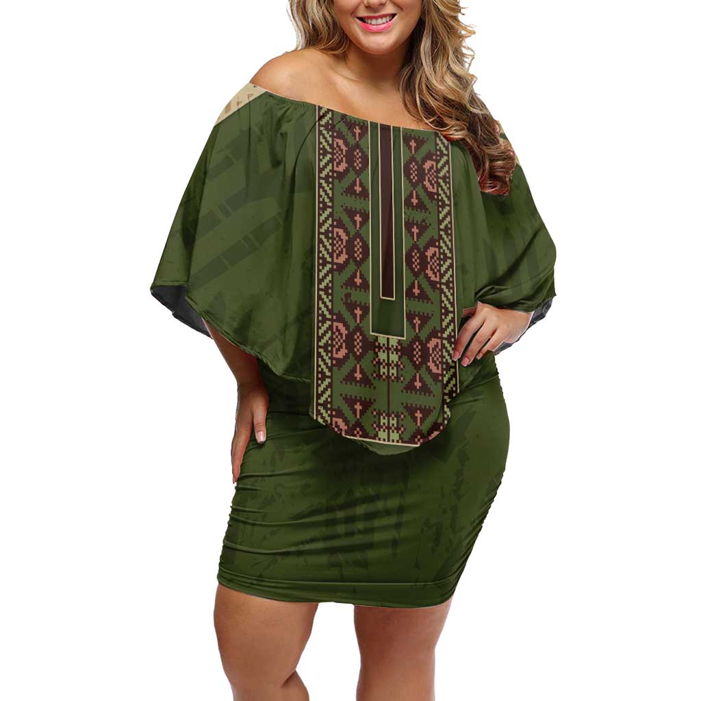 Personalized Ukraine Vyshyvanka Motif Family Matching Off Shoulder Short Dress and Hawaiian Shirt Ukrainian Military Style - Wonder Print Shop
