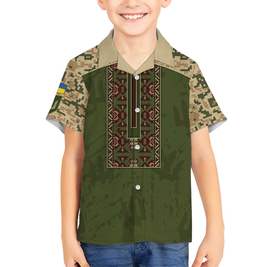 Personalized Ukraine Vyshyvanka Motif Family Matching Off Shoulder Short Dress and Hawaiian Shirt Ukrainian Military Style - Wonder Print Shop