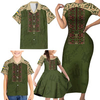 Personalized Ukraine Vyshyvanka Motif Family Matching Short Sleeve Bodycon Dress and Hawaiian Shirt Ukrainian Military Style - Wonder Print Shop