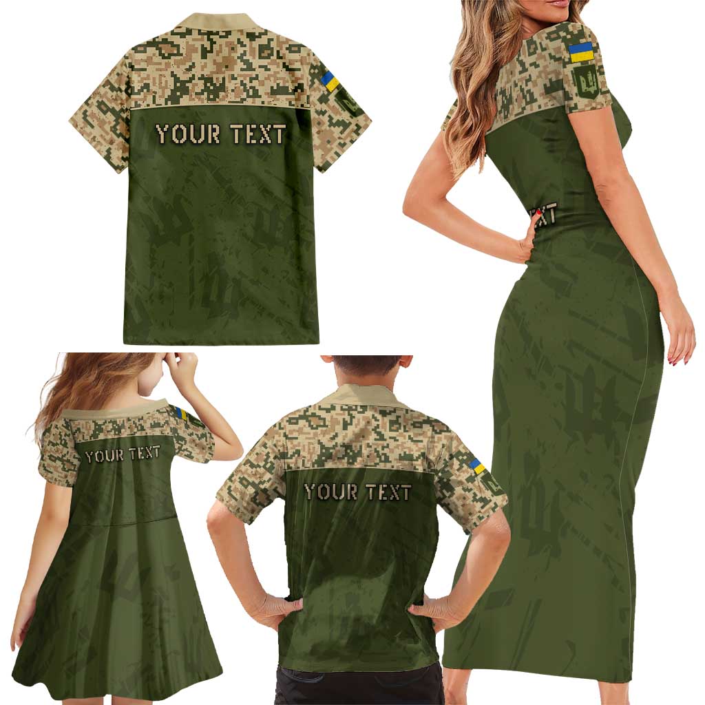 Personalized Ukraine Vyshyvanka Motif Family Matching Short Sleeve Bodycon Dress and Hawaiian Shirt Ukrainian Military Style - Wonder Print Shop