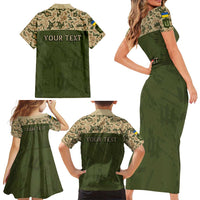 Personalized Ukraine Vyshyvanka Motif Family Matching Short Sleeve Bodycon Dress and Hawaiian Shirt Ukrainian Military Style - Wonder Print Shop