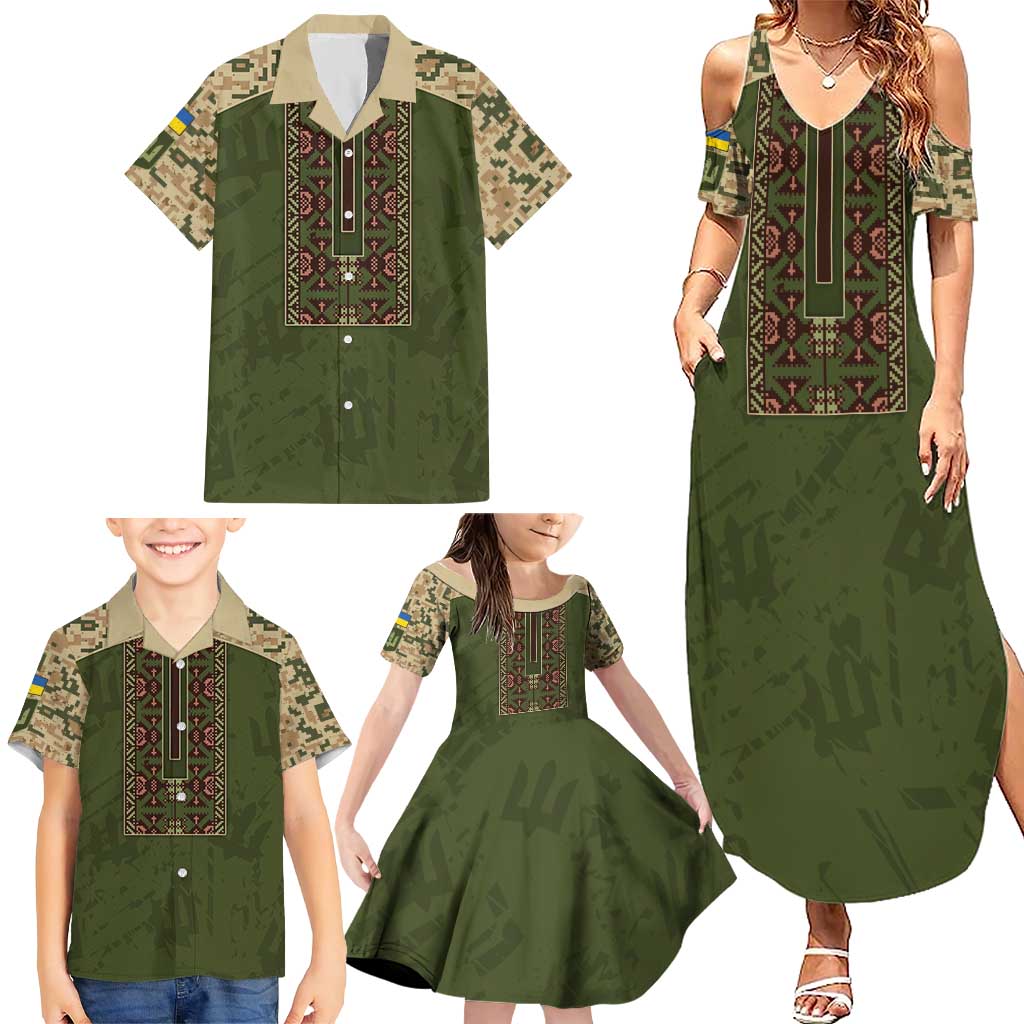 Personalized Ukraine Vyshyvanka Motif Family Matching Summer Maxi Dress and Hawaiian Shirt Ukrainian Military Style - Wonder Print Shop