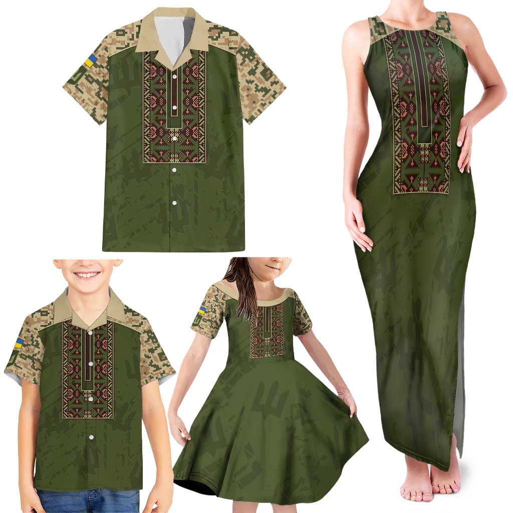 Personalized Ukraine Vyshyvanka Motif Family Matching Tank Maxi Dress and Hawaiian Shirt Ukrainian Military Style - Wonder Print Shop