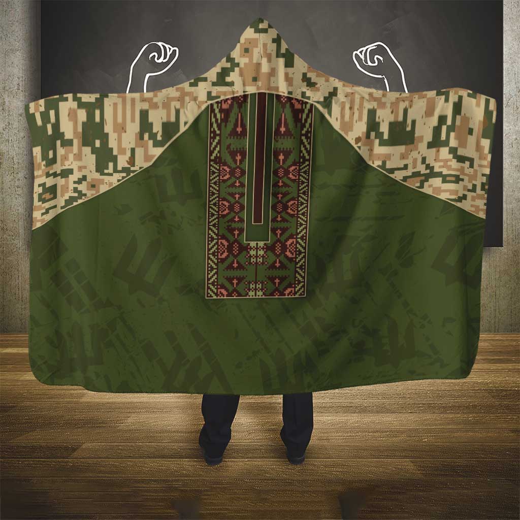 Ukraine Vyshyvanka Motif Hooded Blanket Ukrainian Military Style - Wonder Print Shop