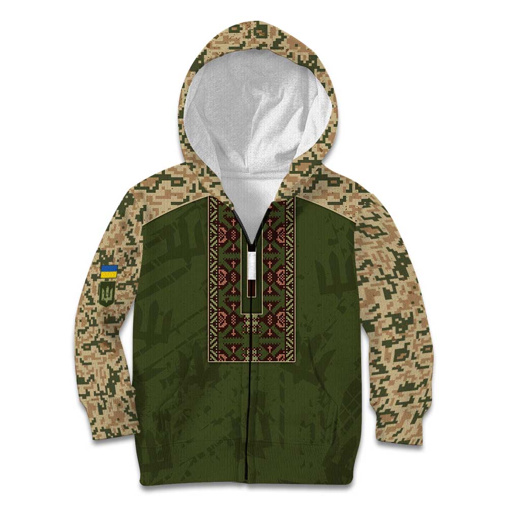 Personalized Ukraine Vyshyvanka Motif Kid Hoodie Ukrainian Military Style - Wonder Print Shop