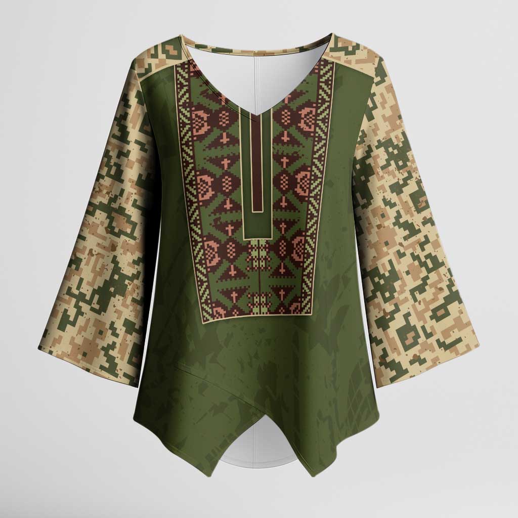 Personalized Ukraine Vyshyvanka Motif Kimono Sleeve Blouse Ukrainian Military Style - Wonder Print Shop