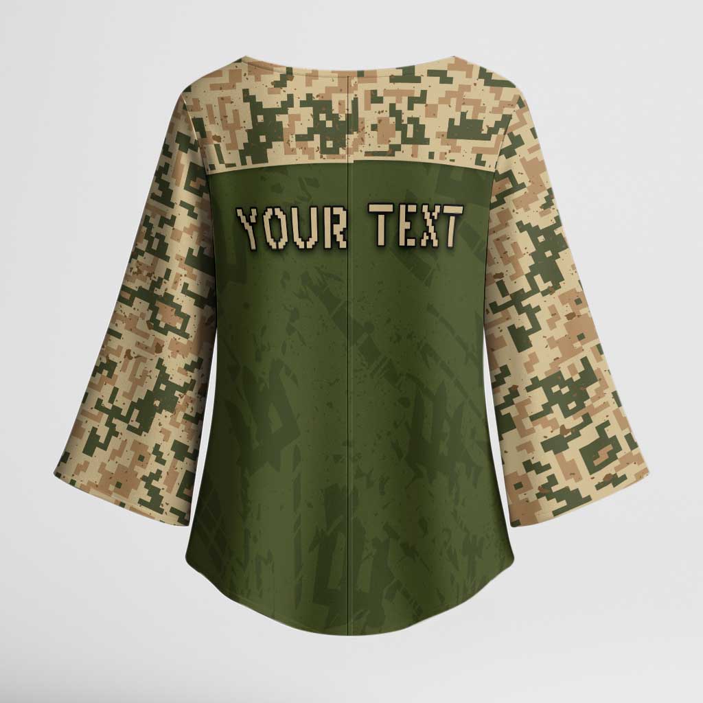 Personalized Ukraine Vyshyvanka Motif Kimono Sleeve Blouse Ukrainian Military Style - Wonder Print Shop