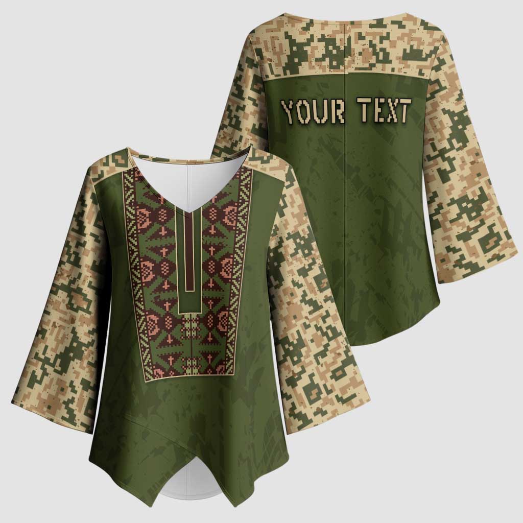 Personalized Ukraine Vyshyvanka Motif Kimono Sleeve Blouse Ukrainian Military Style - Wonder Print Shop