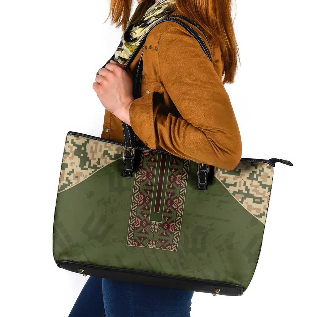 Ukraine Vyshyvanka Motif Leather Tote Bag Ukrainian Military Style - Wonder Print Shop