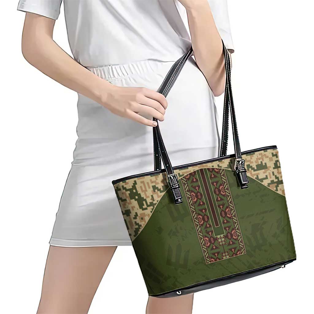 Ukraine Vyshyvanka Motif Leather Tote Bag Ukrainian Military Style - Wonder Print Shop