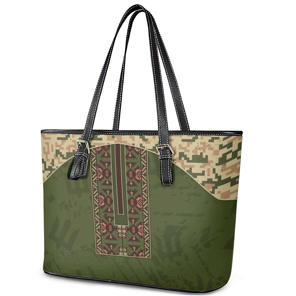 Ukraine Vyshyvanka Motif Leather Tote Bag Ukrainian Military Style - Wonder Print Shop