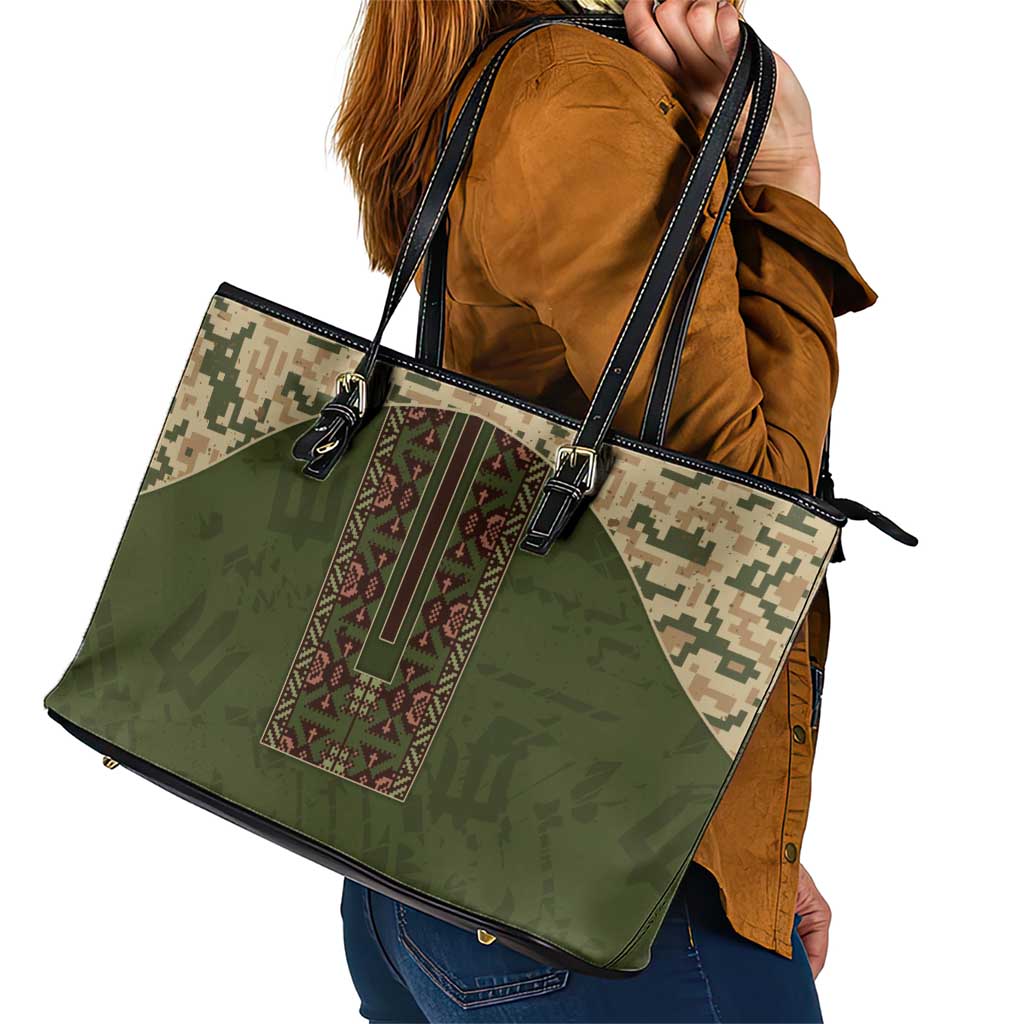 Ukraine Vyshyvanka Motif Leather Tote Bag Ukrainian Military Style - Wonder Print Shop