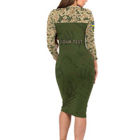 Personalized Ukraine Vyshyvanka Motif Long Sleeve Bodycon Dress Ukrainian Military Style - Wonder Print Shop