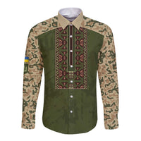 Personalized Ukraine Vyshyvanka Motif Long Sleeve Button Shirt Ukrainian Military Style - Wonder Print Shop