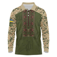 Personalized Ukraine Vyshyvanka Motif Long Sleeve Polo Shirt Ukrainian Military Style - Wonder Print Shop