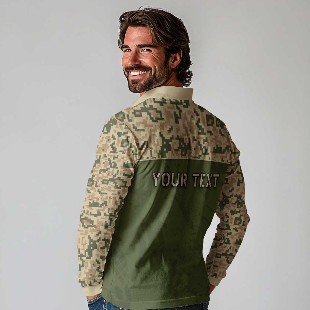 Personalized Ukraine Vyshyvanka Motif Long Sleeve Polo Shirt Ukrainian Military Style - Wonder Print Shop
