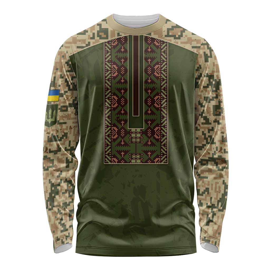 Personalized Ukraine Vyshyvanka Motif Long Sleeve Shirt Ukrainian Military Style - Wonder Print Shop