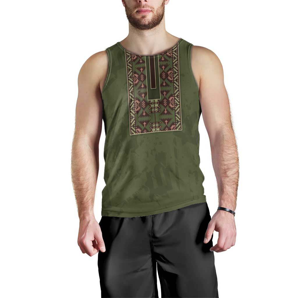 Personalized Ukraine Vyshyvanka Motif Men Tank Top Ukrainian Military Style - Wonder Print Shop