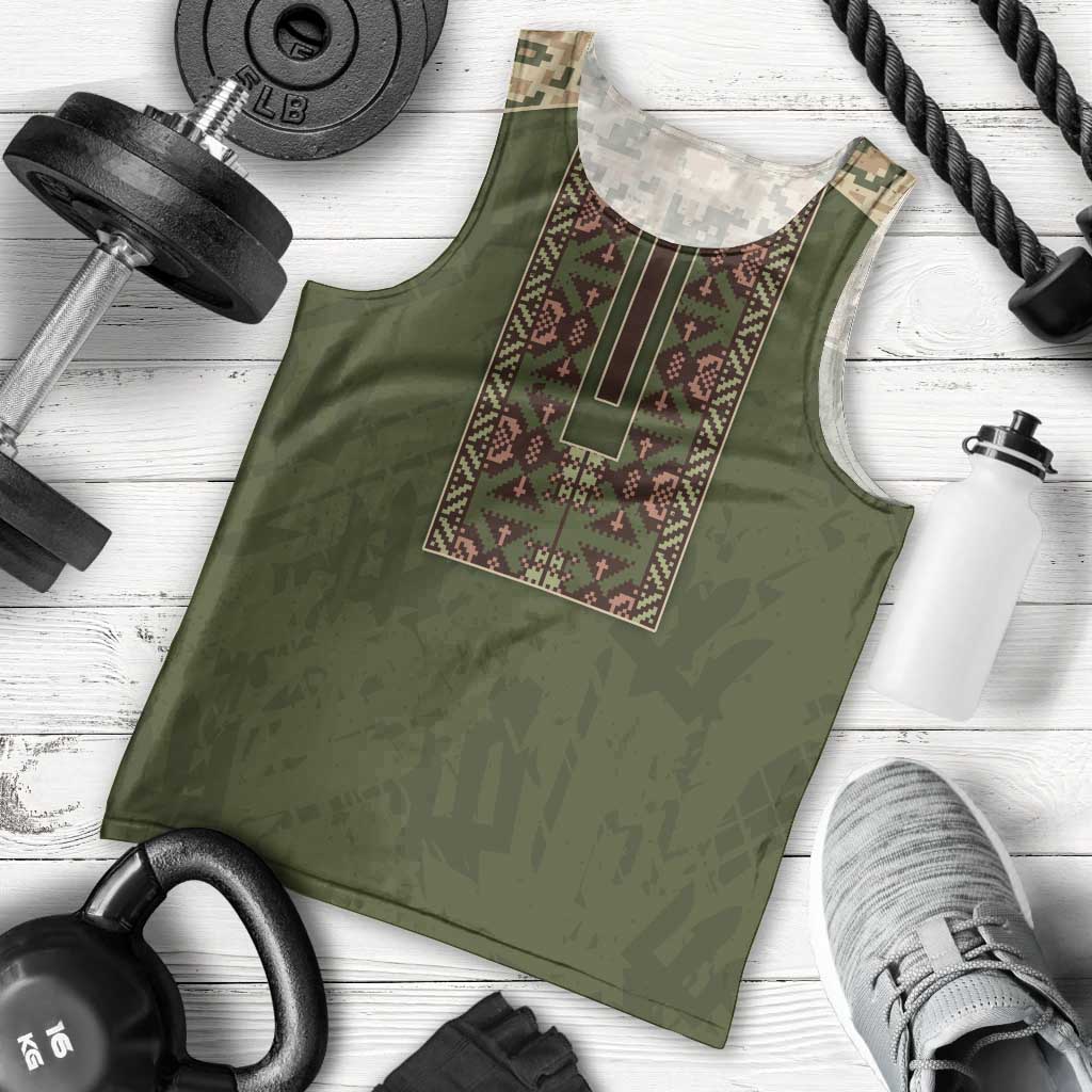 Personalized Ukraine Vyshyvanka Motif Men Tank Top Ukrainian Military Style - Wonder Print Shop