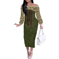 Personalized Ukraine Vyshyvanka Motif Off The Shoulder Long Sleeve Dress Ukrainian Military Style - Wonder Print Shop