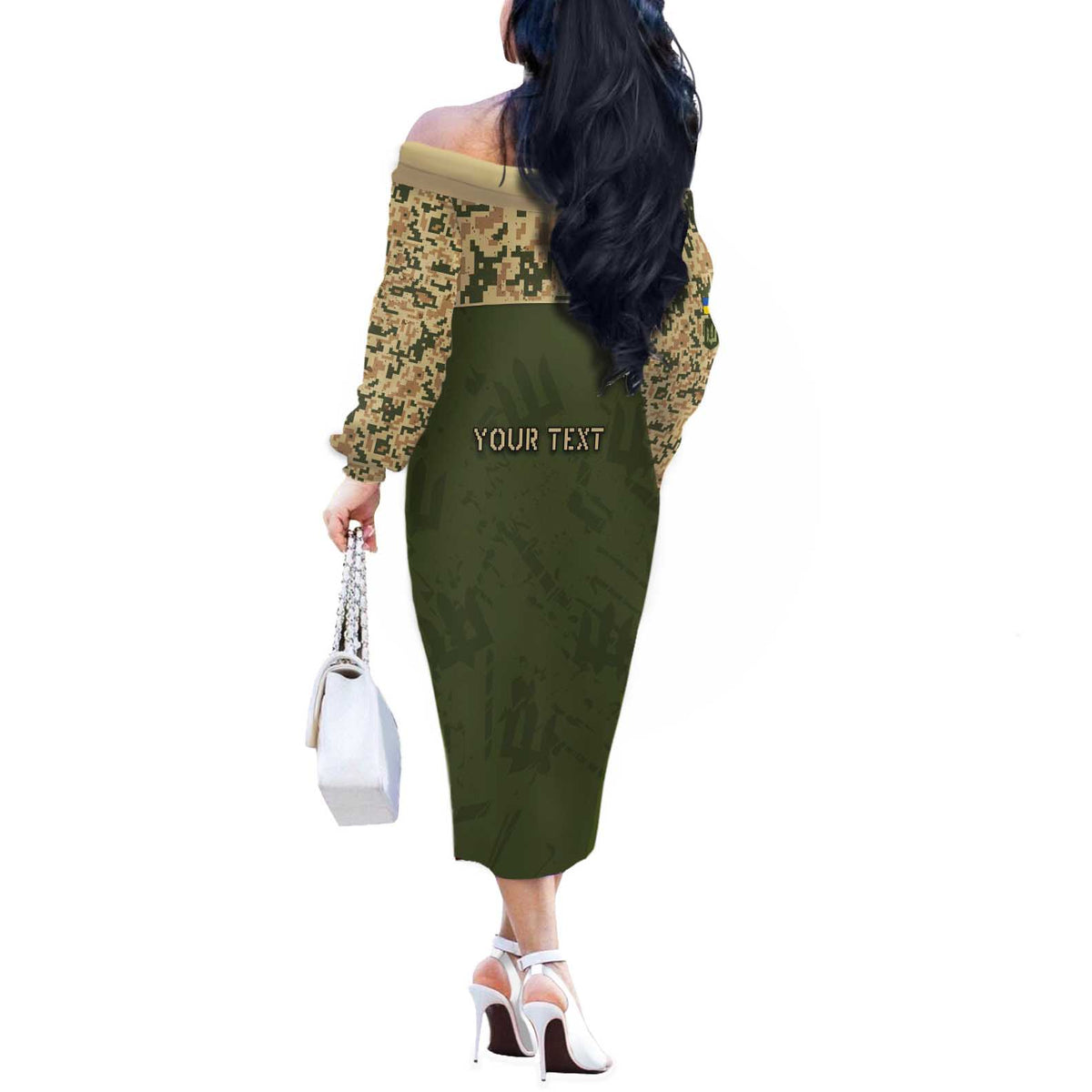 Personalized Ukraine Vyshyvanka Motif Off The Shoulder Long Sleeve Dress Ukrainian Military Style - Wonder Print Shop