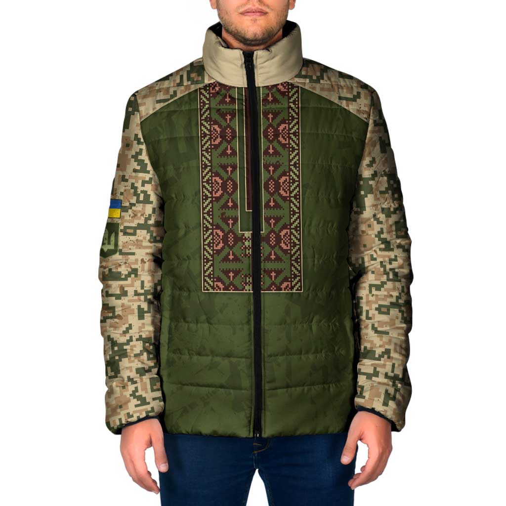 Personalized Ukraine Vyshyvanka Motif Padded Jacket Ukrainian Military Style - Wonder Print Shop