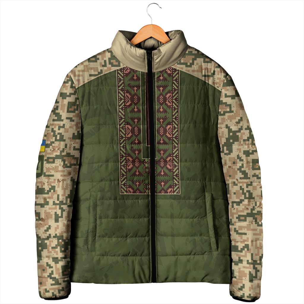 Personalized Ukraine Vyshyvanka Motif Padded Jacket Ukrainian Military Style - Wonder Print Shop
