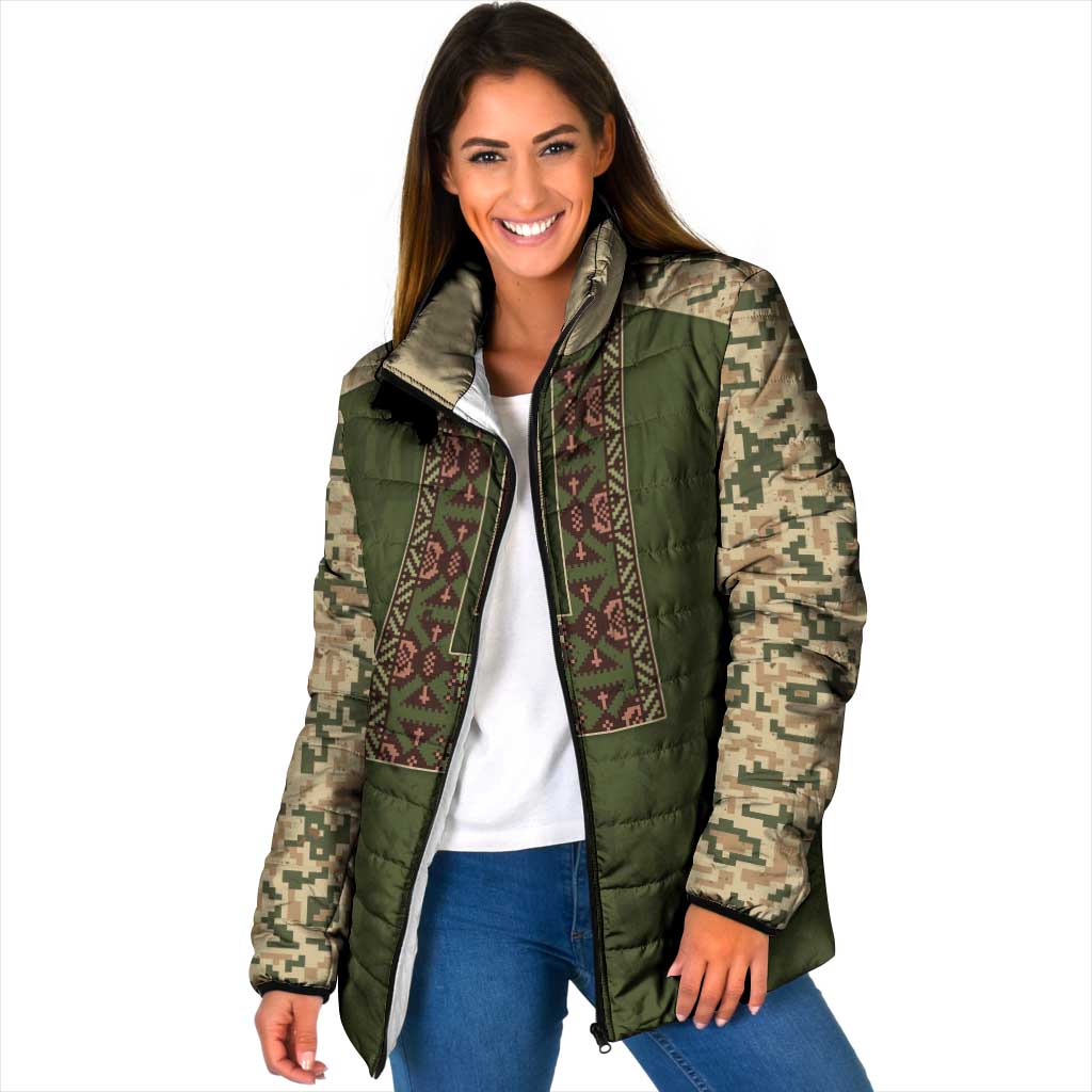 Personalized Ukraine Vyshyvanka Motif Padded Jacket Ukrainian Military Style - Wonder Print Shop