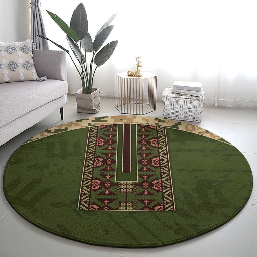 Ukraine Vyshyvanka Motif Round Carpet Ukrainian Military Style - Wonder Print Shop