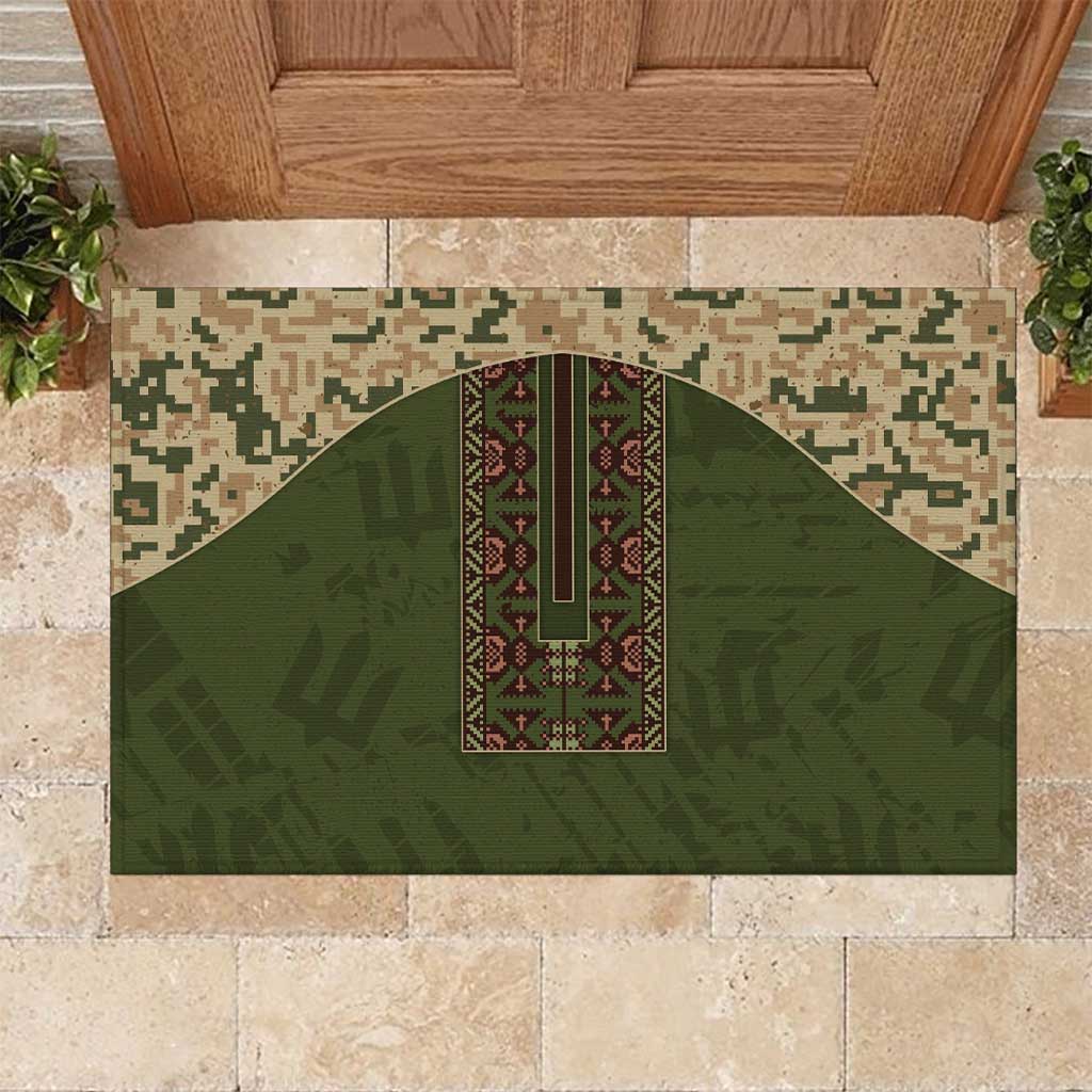 Ukraine Vyshyvanka Motif Rubber Doormat Ukrainian Military Style - Wonder Print Shop