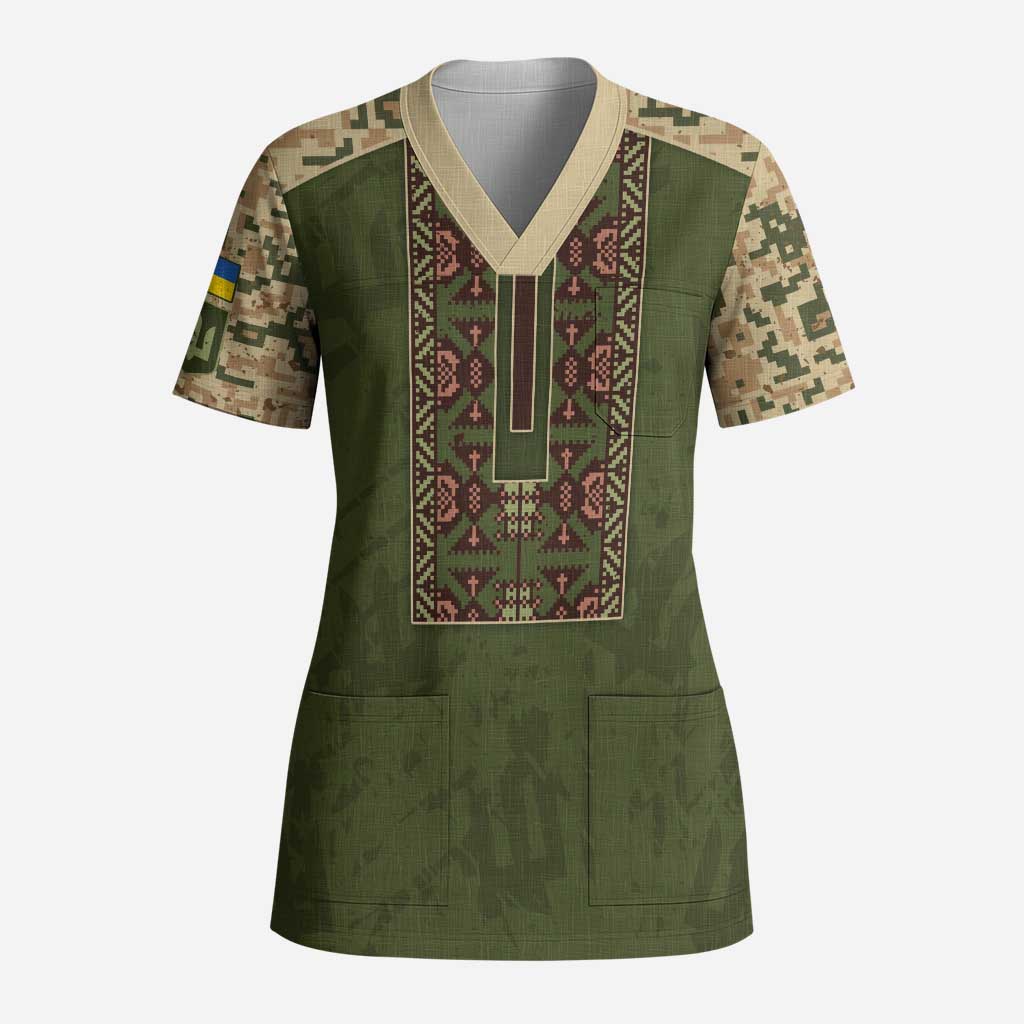 Personalized Ukraine Vyshyvanka Motif Scrub Top Ukrainian Military Style - Wonder Print Shop
