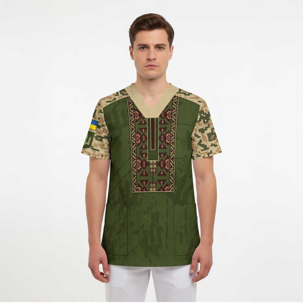 Personalized Ukraine Vyshyvanka Motif Scrub Top Ukrainian Military Style - Wonder Print Shop