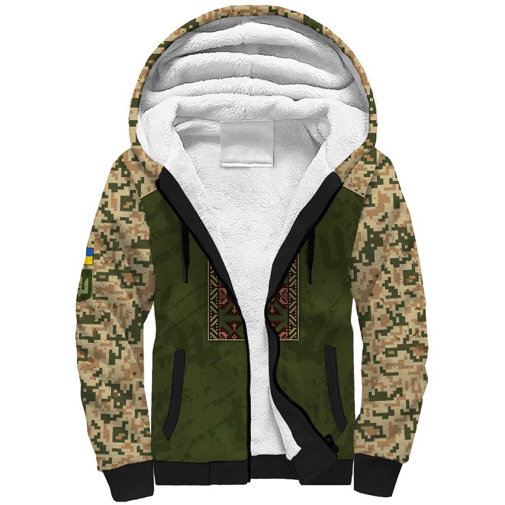 Personalized Ukraine Vyshyvanka Motif Sherpa Hoodie Ukrainian Military Style - Wonder Print Shop