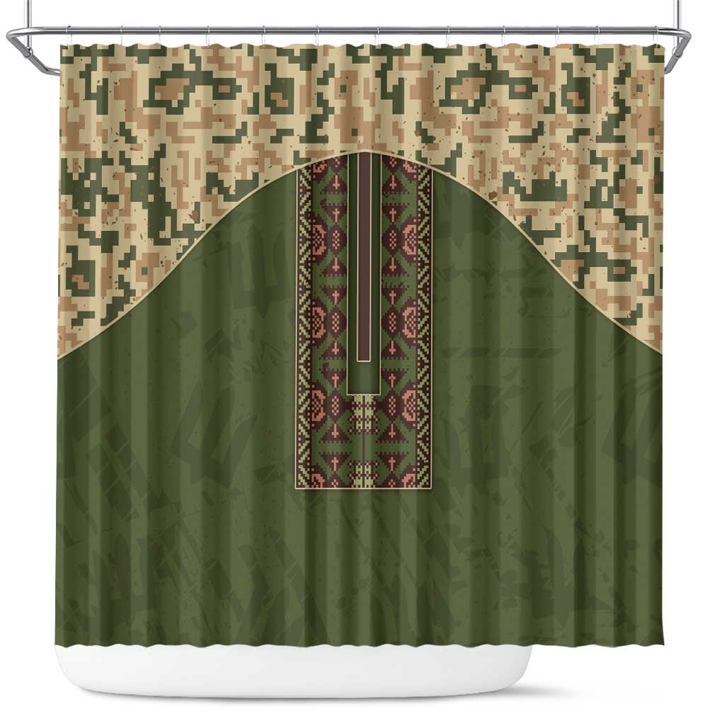 Ukraine Vyshyvanka Motif Shower Curtain Ukrainian Military Style - Wonder Print Shop