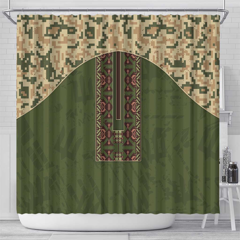Ukraine Vyshyvanka Motif Shower Curtain Ukrainian Military Style - Wonder Print Shop