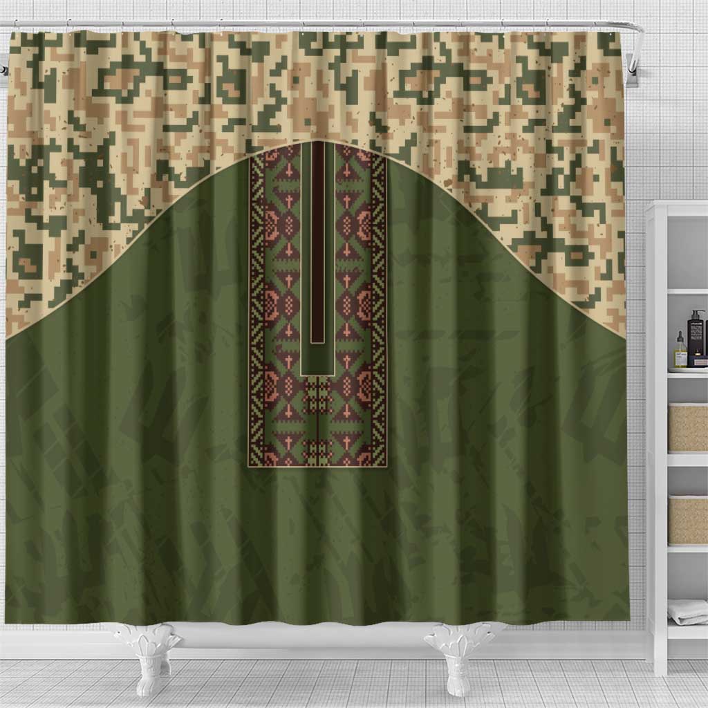 Ukraine Vyshyvanka Motif Shower Curtain Ukrainian Military Style - Wonder Print Shop