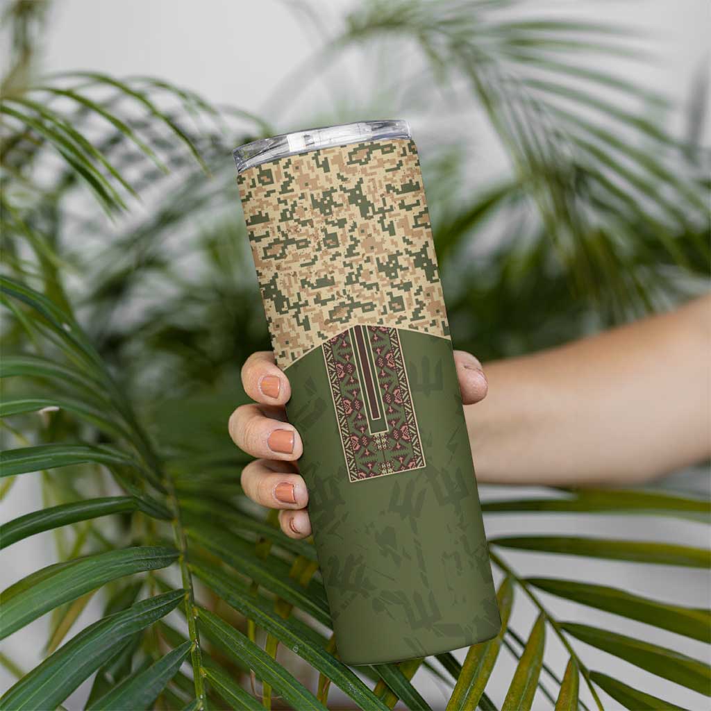 Personalized Ukraine Vyshyvanka Motif Skinny Tumbler Ukrainian Military Style - Wonder Print Shop