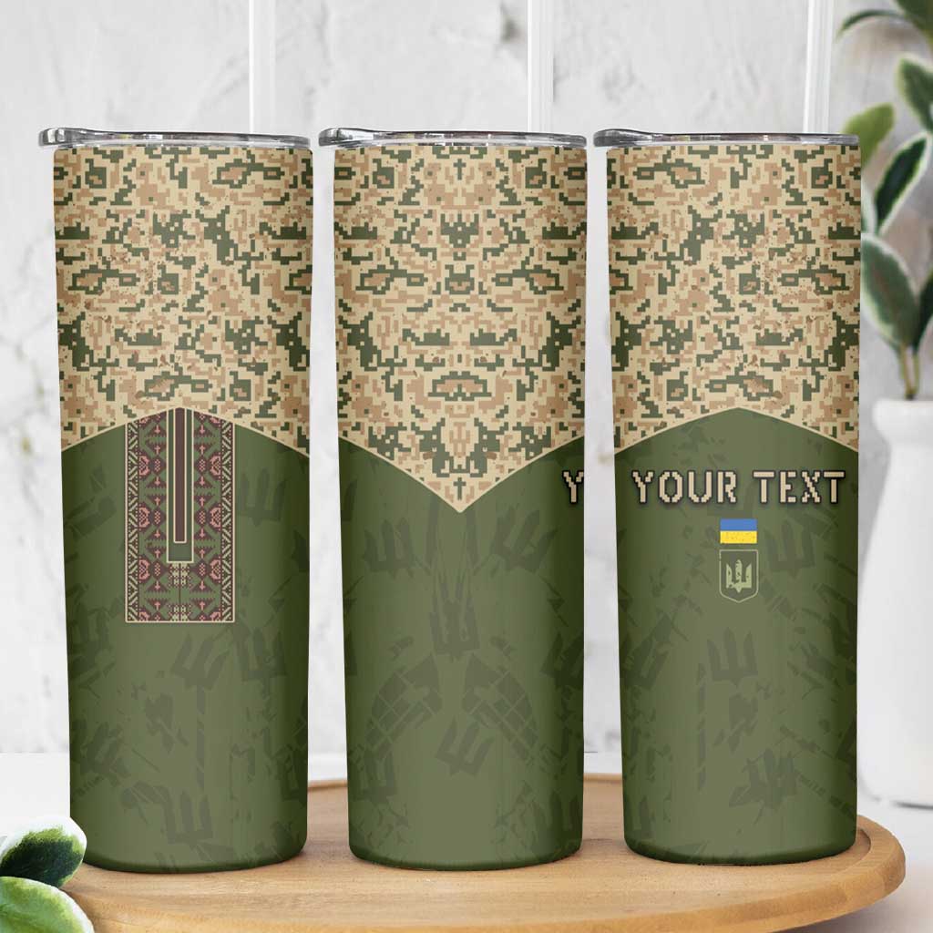 Personalized Ukraine Vyshyvanka Motif Skinny Tumbler Ukrainian Military Style - Wonder Print Shop