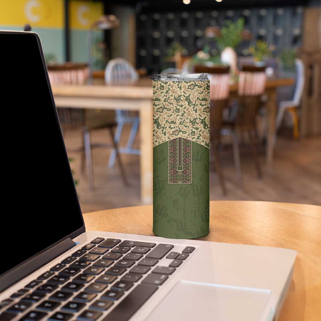 Personalized Ukraine Vyshyvanka Motif Skinny Tumbler Ukrainian Military Style - Wonder Print Shop