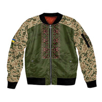 Personalized Ukraine Vyshyvanka Motif Sleeve Zip Bomber Jacket Ukrainian Military Style - Wonder Print Shop