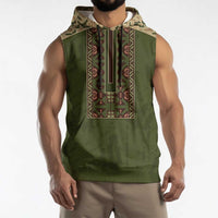 Personalized Ukraine Vyshyvanka Motif Sleeveless Hoodie Ukrainian Military Style - Wonder Print Shop